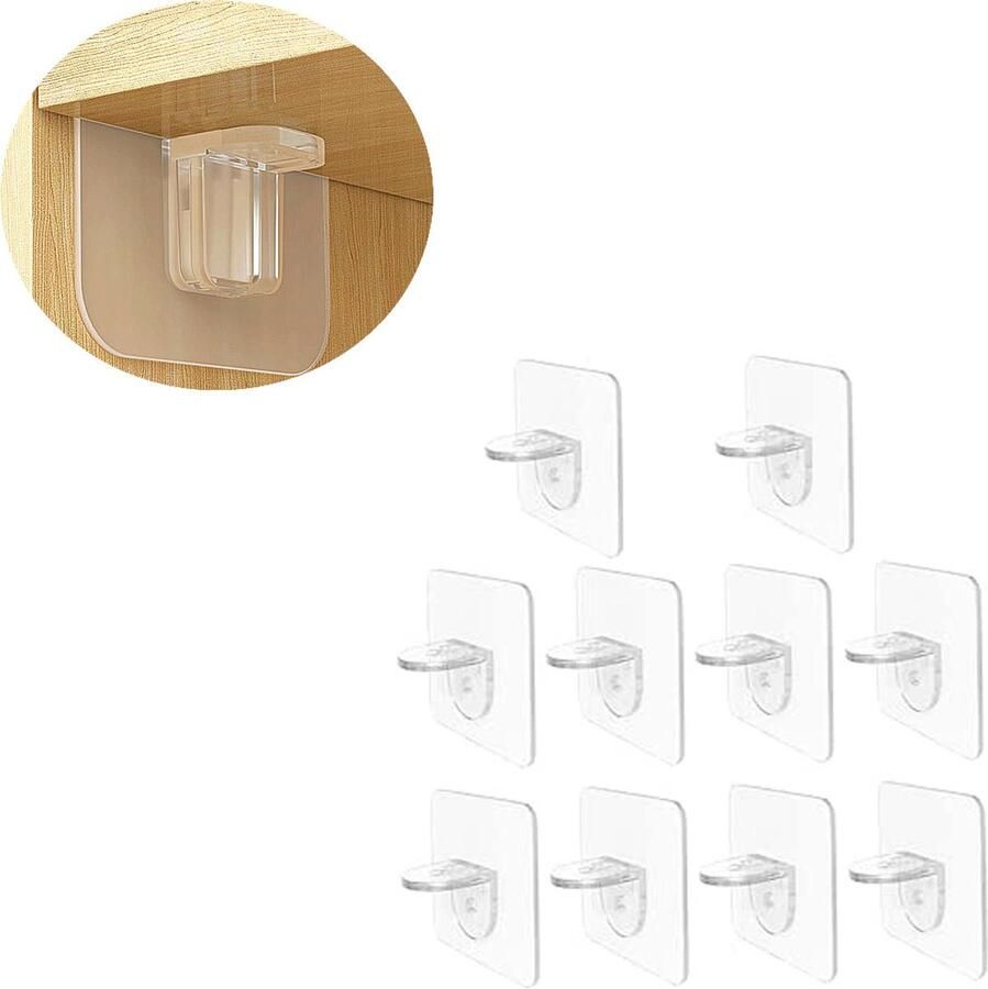Kastplankdragers Zelfklevende Kastplankdragers Kledingkast Scheidingsbeugels Kastplankdragers Dragers voor in kasten- Schap drager nti-Slip Laagsteun Beugels Plankdrager Transparant -10 Stuks