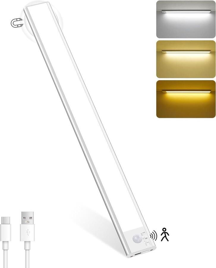 Kastverlichting led met bewegingsmelder 40 cm onderbouwlamp keuken 146 leds USB-C oplaadbaar 3 kleurmodi dimbaar draadloos nachtlampje slaapkamer kledingkast kelder 1 energiezuinig kledingkasten slaapkamer