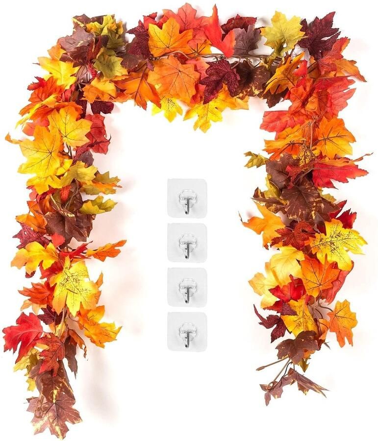 KASZOO Kunstmatige herfstkrans 2 stuks – esdoornbladeren herfstdecoratie voor binnen en buiten 176 cm stuk bladkrans voor tafel deur raam bruiloft Thanksgiving herfst