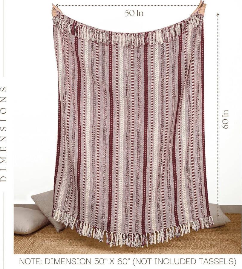 Katoen geweven deken met gevlochten streeppatroon 50 x 60 Zachte warme plaids Decoratief voor bank woonkamer slaapkamer en woondecoratie