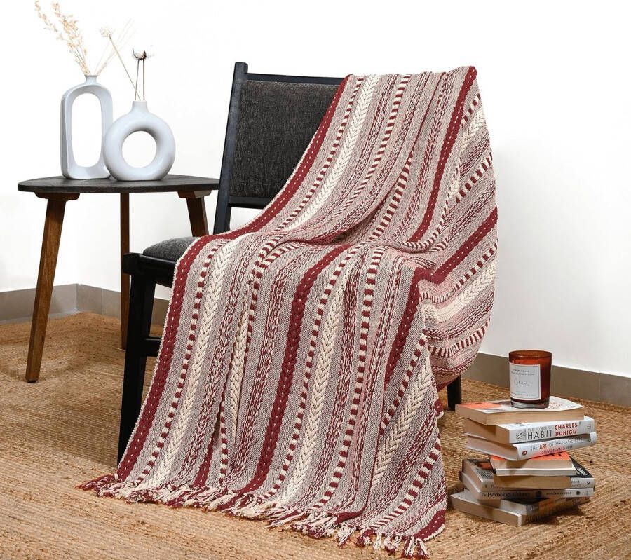 Katoen geweven gooi deken met gevlochten gestreepte patroon 50 x 60 inch zachte warme worpen decoratief voor bank woonkamer slaapkamer en woondecoratie