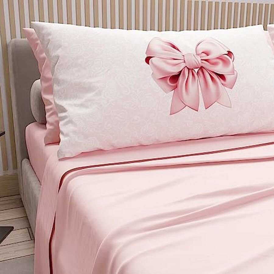 Katoenen beddengoedset met digitale print voor eenpersoonsbed Roze 100% microvezel