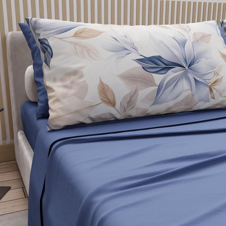 Katoenen Beddengoedset met Kussenslopen en Bloemmotief Ideaal voor Frans Bed 100% Made in Italy