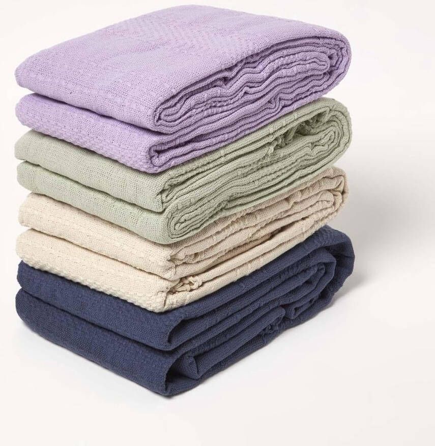 Katoenen deken 150 x 200 cm lila plaid voor bank of bed bankdeken met franjes