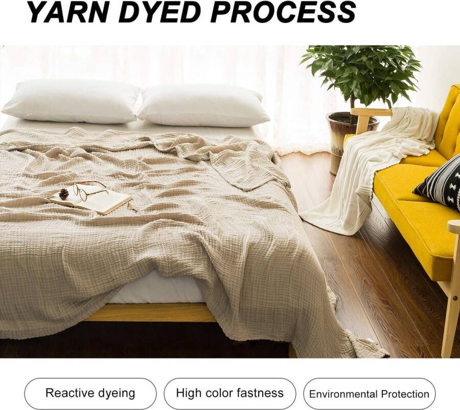 Katoenen deken queensize bed zacht groot 6-laags mousseline dekbed lichtgewicht ademende deken all-season deken gaas lichtbruin 203 2 x 228 6 cm