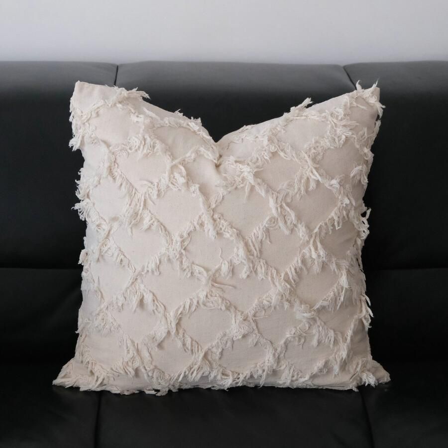 Katoenen en linnen geweven vierkante kussensloop 1 verpakking Gestreept gebreid kwastkussen Retro woonkamerbank decoratief kussen Modern kwastkussen Geschikt voor bank stoel beddecoratie 30x50cm Beige ruitvormige kwastjes