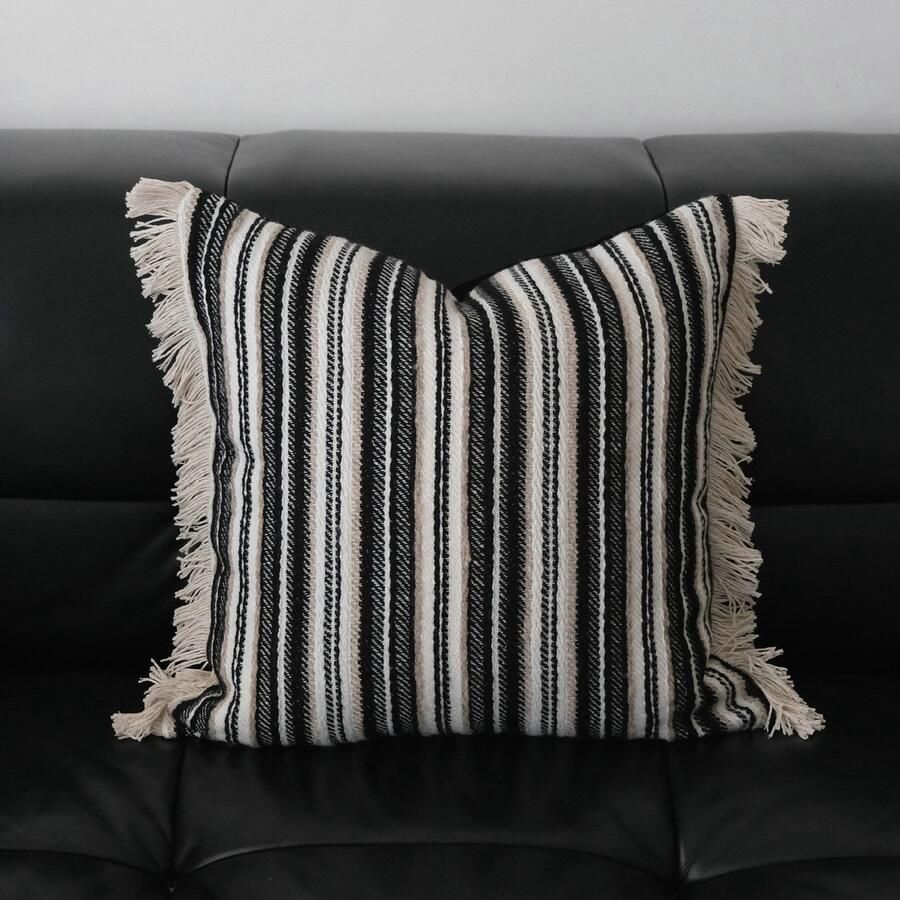 Katoenen en linnen geweven vierkante kussensloop 1 verpakking Gestreept gebreid kwastkussen Retro woonkamerbank decoratief kussen Modern kwastkussen Geschikt voor bank stoel beddecoratie 30x50cm Donkerbruin gestreepte kwastjes