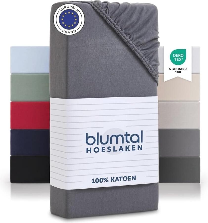 Katoenen Hoeslaken 140x200 cm Fitted Sheet Jersey voor Matrassen tot 25 cm Hoogte Grijs