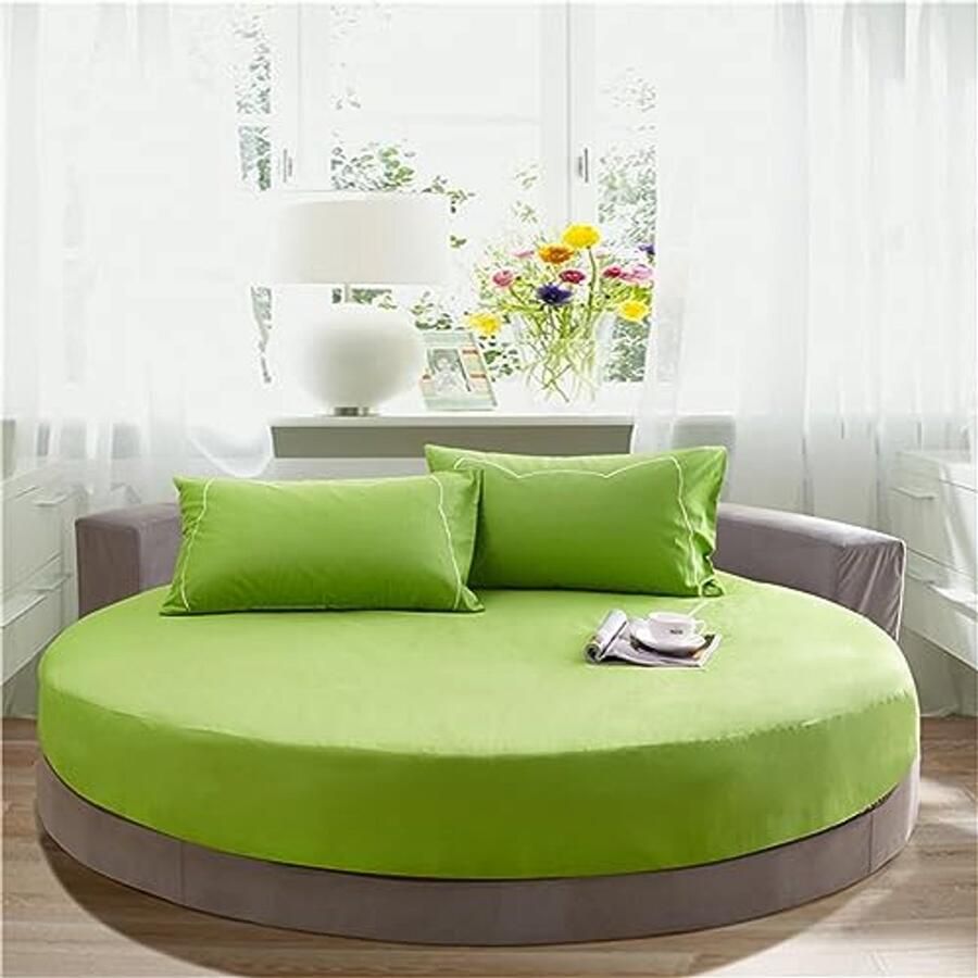 Katoenen Hoeslaken voor Eenpersoonsbed Super Kingsize en Ondersteunend voor Ronde Bedden Zacht en Onderhoudsvriendelijk (200 x 200 + 25 cm Groen)
