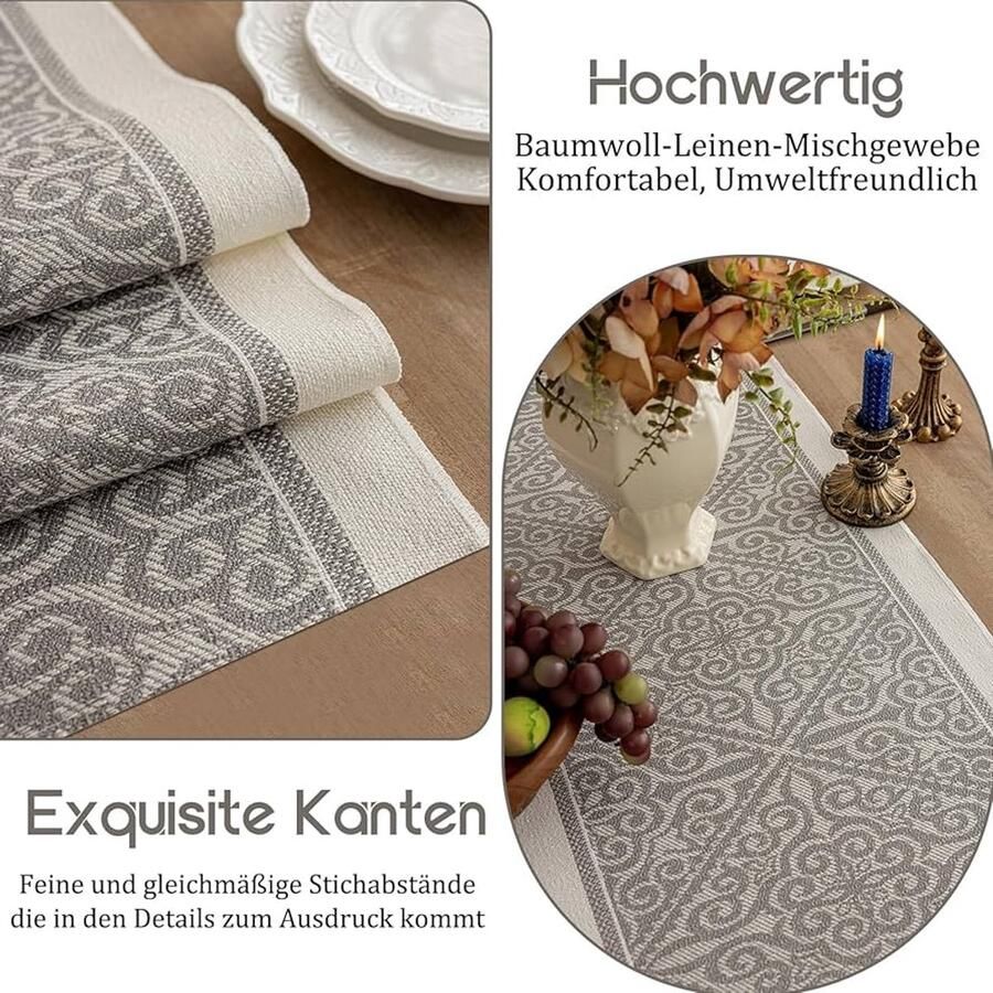 Katoenen linnen tafelloper modern geometrisch patroon 1 stuk grijs 35 x 180 cm