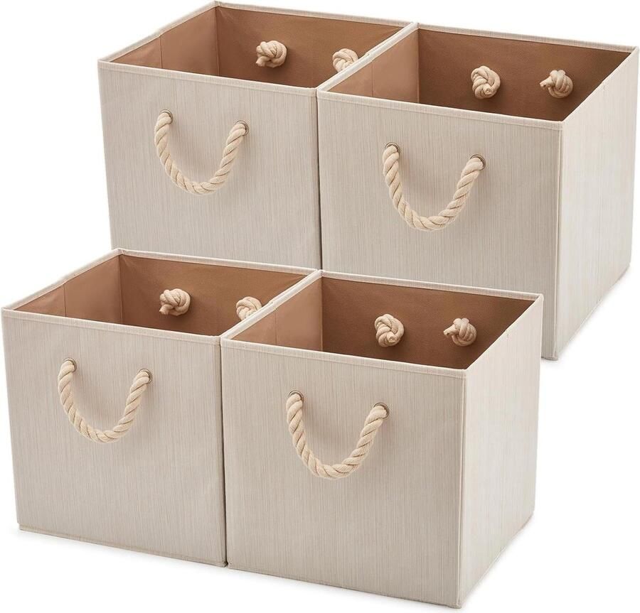 Katoenen Opvouwbare Kubusopbergdozen Organizer Set van 4 Beige 33 x 33 x 33 cm
