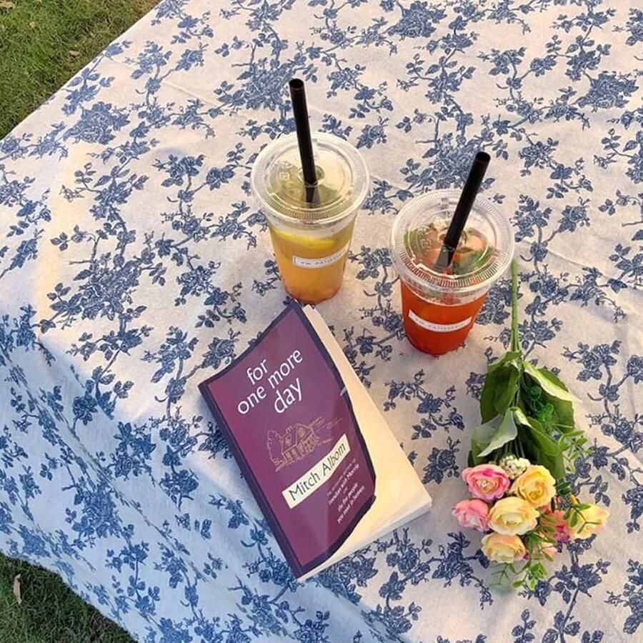 Katoenen tafelkleden duurzaam en stijlvol 1 stuk blauw botanisch motief 100x70cm of 150x100cm