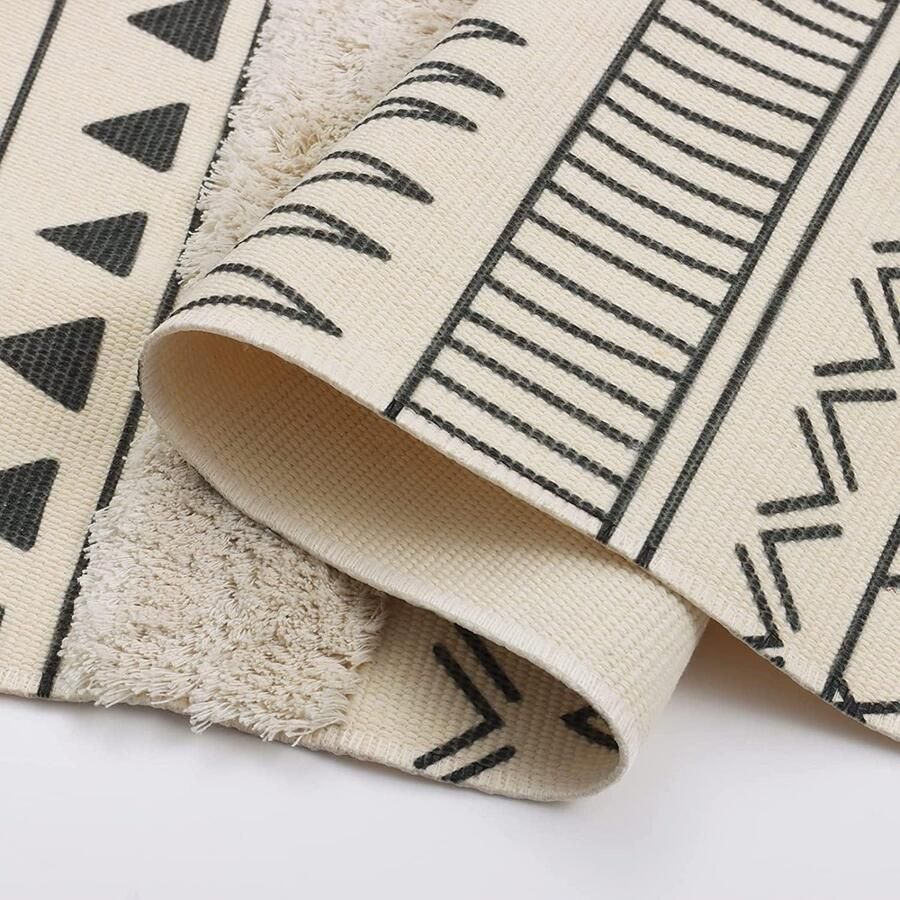 Katoenen tapijt 60 x 90 cm voor woonkamer slaapkamer keuken kinderkamer badkamer boho bedrukt met kwastjes wasbaar Moderne tapijten Tapijt