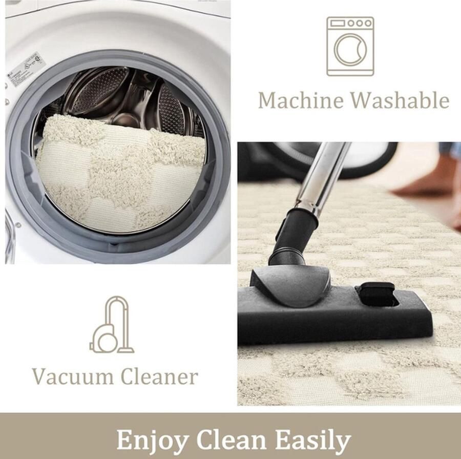 Katoenen tapijt getuft katoenen tapijt wasbaar retro tapijt haltapijt met kwastjes Marokkaans boho-tapijten voor woonkamer slaapkamer voordeur (beige checkerboard 60 x 90 cm)