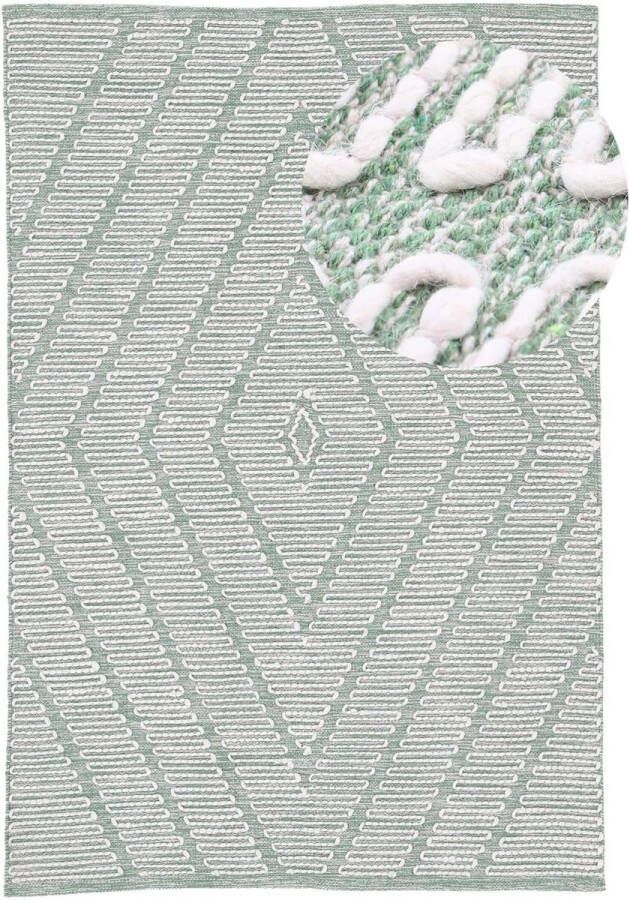 Katoenen tapijt Kelim Durry robuust plat geweven tapijt groen 60x90 cm voor woonkamer slaapkamer en kinderkamer