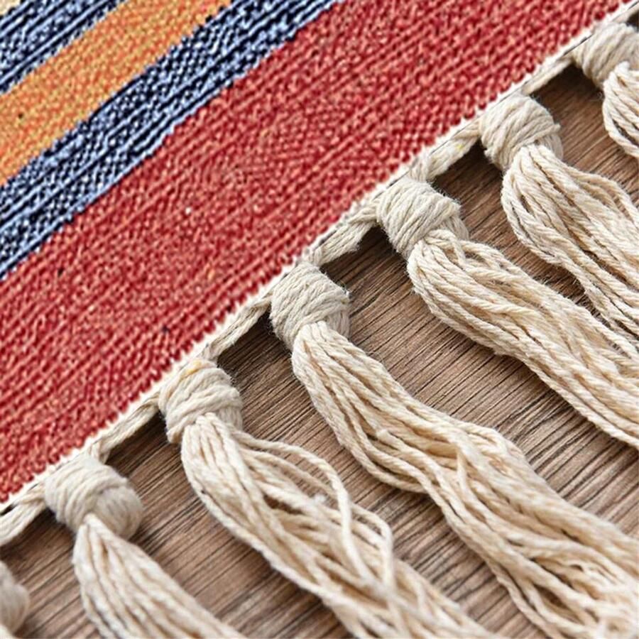 Katoenen Tapijt voor Badkamer Keuken en Slaapkamer Machinewasbaar Etnisch Patroon Kleurrijk 55 x 180 cm