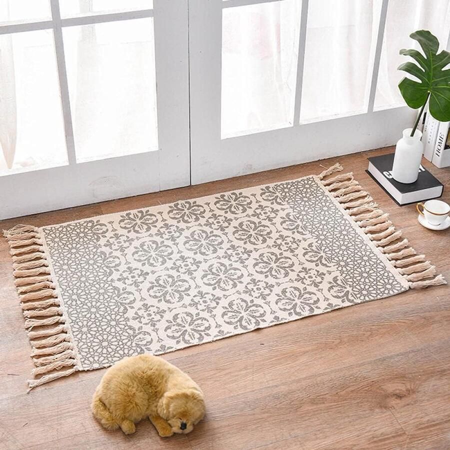 Katoenen Vloerkleed met Kwastjes Geschikt voor Elke Ruimte 1 Stuk 60 x 90 cm