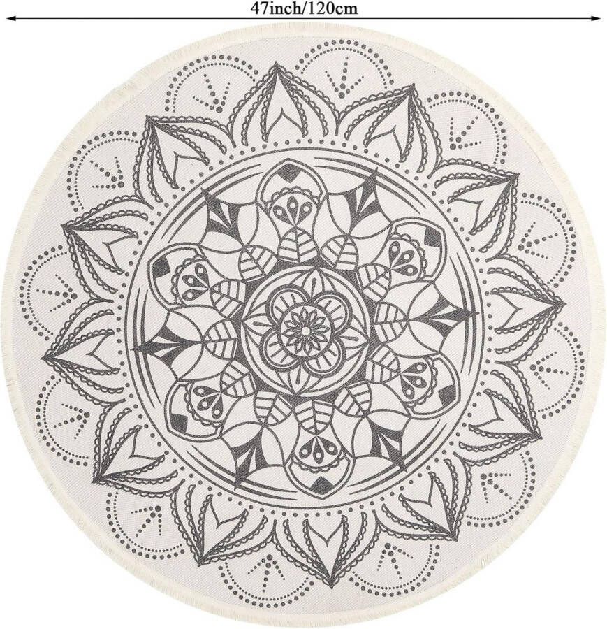 Katoenen Vloerkleed Rond 120cm Beige Katoenen Vloerkleed Rond Wasbaar Groot Vintage Tapijt Mandala Rond Boho Vloerkleed voor Woonkamer Slaapkamer Tapijt Flatweave