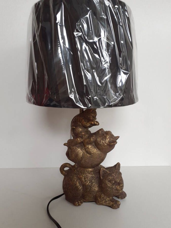 Katten beelden bruin zwarte katten lamp inclusief kap en lamp 3 katten op elkaar 43 x 25 x 25 cm