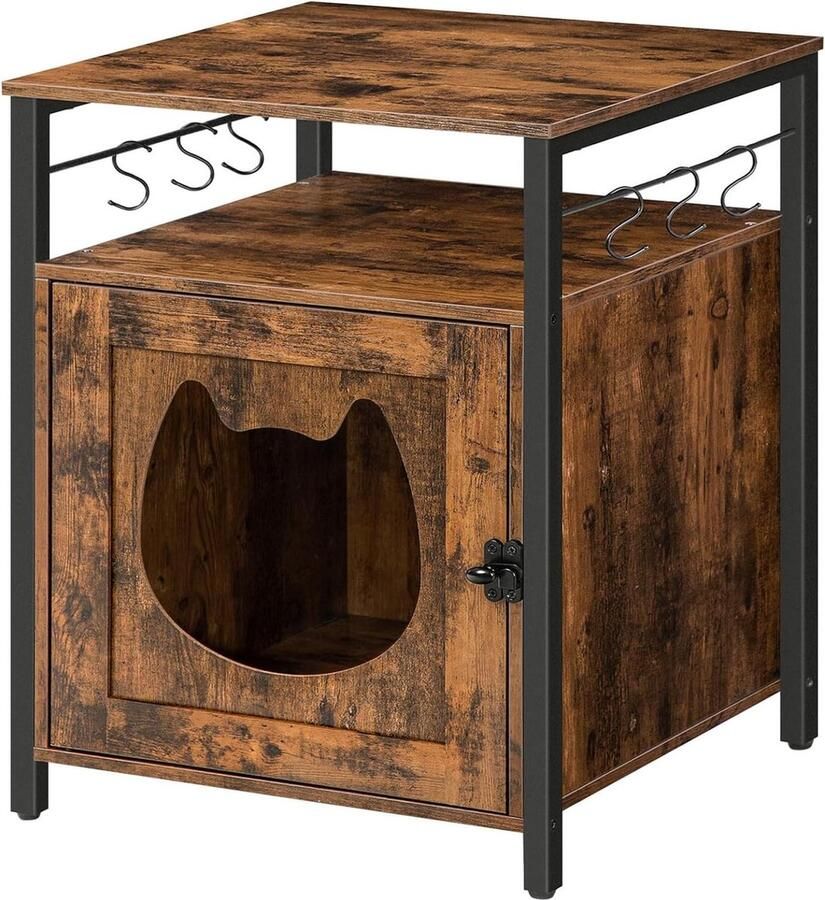 Kattenkast Kattenhuis met 6 Verwijderbare Haken Kattenbak Grote Opbergruimte Stal Bank Kattengrot Enkele Deur Woonkamer Hal EBF05MW01