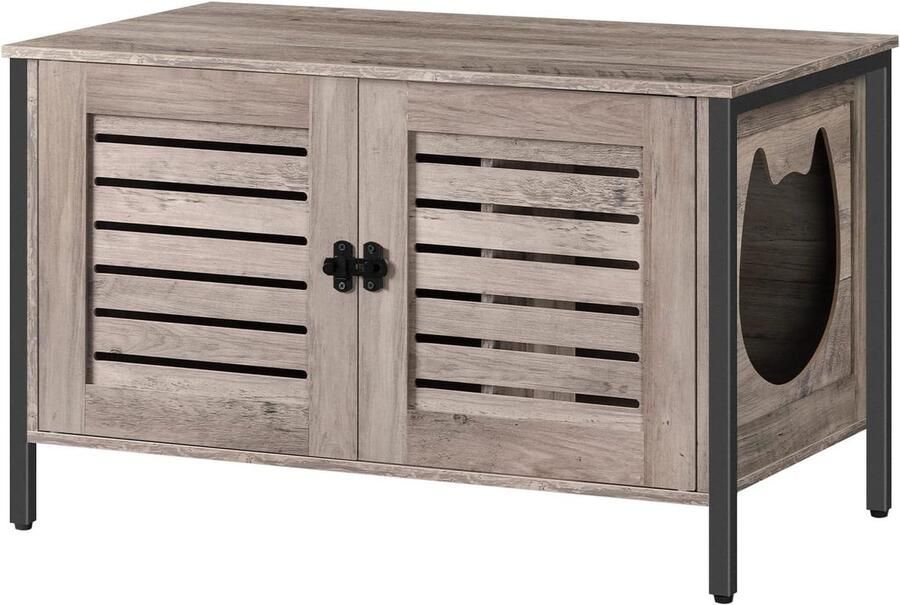 Kattenkast Kattenhuis voor kattentoilet Met lamellendeur Huisdierbox 4 ijzeren voeten Schattige deuropening Kattenkop vorm