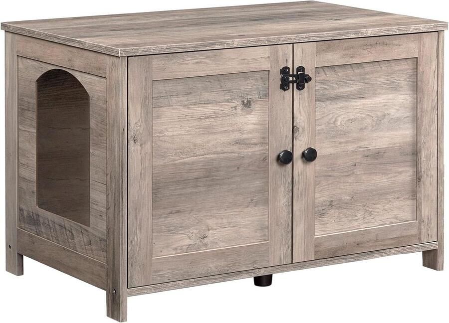 Kattenkast met deur en scheidingswand greige opbergdoos zitbank kattenbakkast