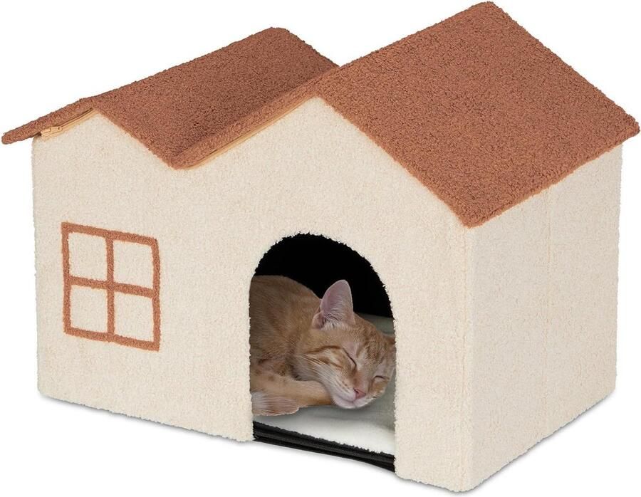 Kattenkast Opvouwbaar Huisje voor Katten Indoor Kattenhuis Beige HBD 445 x 625 x 405 cm