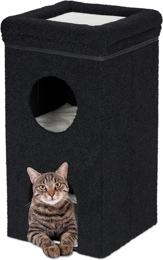 Kattenkast opvouwbaar kattenmeubel 3 etages kattenholletje met krabmat zwart HBD 76 x 40 x 40 cm