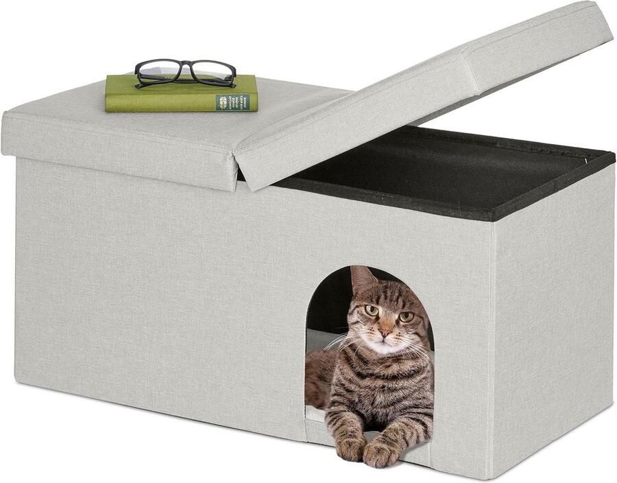 Kattenkast Opvouwbaar Stabiel Kattenhuis Zitbankje Indoor Meubel Beige HxBxD 385 x 745 x 37 cm Kattenhol