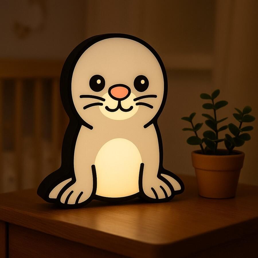 Kawaii Zeehond Nachtlampje – 3D Dieren Lightbox met USB – Cartoon Sfeerlamp voor Babykamer of Kinderkamer – Uniek Cadeau Idee Leeslampje Kinderen Cadeau Jongen Meisje of Baby Muur Decoratie Kunst Kinderkamer Babykamer Origineel Kraamcadeau