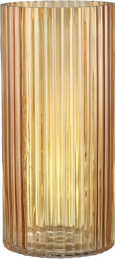 KAYLETIN Amberkleurige glazen vaas voor bloemen geribbelde bloemenvaas gecanneleerde vazen ​​voor decoratie hoge cilindrische glazen vazen ​​voor woonkamer slaapkamer eettafel kantoor plank 25 cm