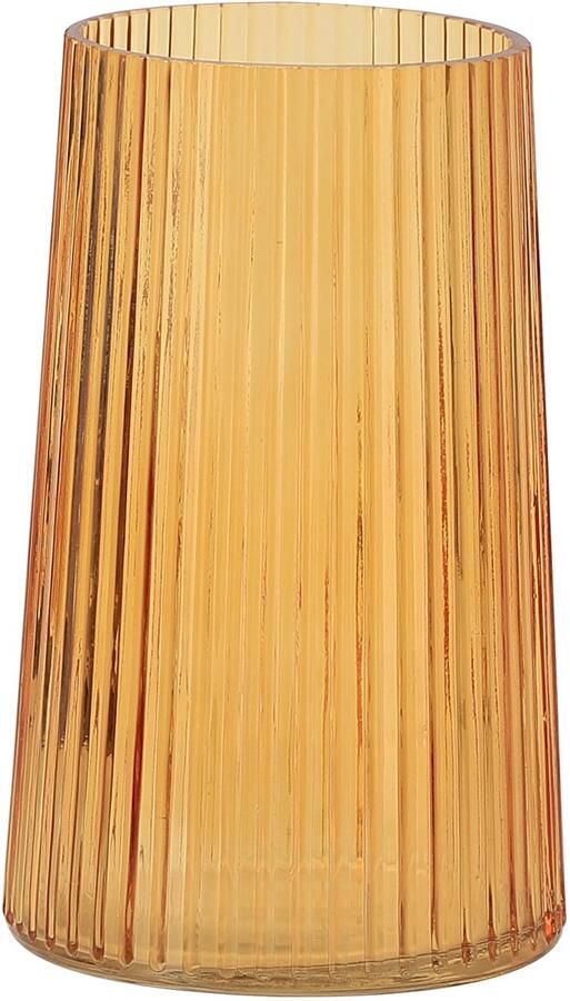 KAYLETIN Amberkleurige glazen vaas voor bloemen geribbelde vaas bloemenvazen ​​voor boeketten moderne glazen vazen ​​voor woonkamer slaapkamer eettafel kantoor plank 20 cm