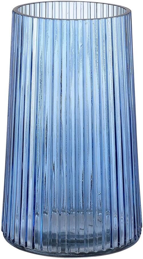 KAYLETIN Blauwe glazen vaas voor bloemen geribbelde vaas bloemenvazen ​​voor boeketten moderne glazen vazen ​​voor woonkamer slaapkamer eettafel kantoor plank 20 cm