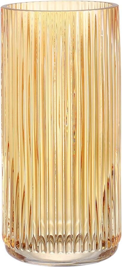 KAYLETIN Gecanneleerde glazen vaas amberkleurige bloemenvazen ​​voor boeketten moderne glazen vaas voor woonkamer slaapkamer eettafel kantoor bruiloft boekenplank 20 cm