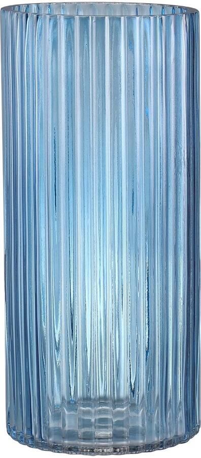 KAYLETIN Gecanneleerde glazen vaas voor bloemen blauwe glazen vazen ​​voor boeketten bloemenvaas moderne vazen ​​voor woonkamer slaapkamer eettafel kantoor bruiloft boekenplank 20 cm