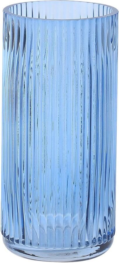KAYLETIN Geribbelde Glazen Vaas Blauwe Glazen Vaas voor Bloemen Bloemenvazen ​​voor Boeketten Moderne Vazen voor Woonkamer Slaapkamer Eettafel Kantoor Bruiloft 20 cm