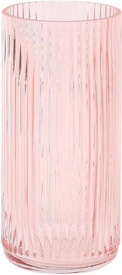 KAYLETIN Geribbelde glazen vaas roze glazen vaas voor bloemen bloemenvazen ​​voor boeketten moderne geribbelde vazen ​​voor woonkamer slaapkamer eettafel kantoor bruiloft 20 cm