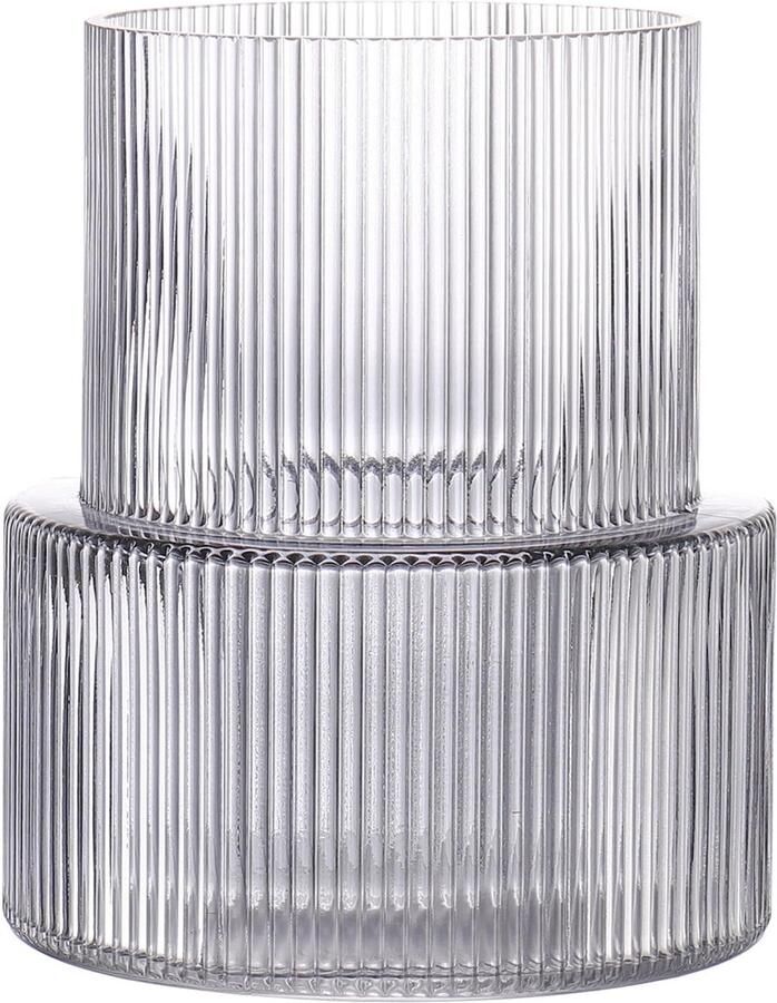 KAYLETIN Zwarte glazen vaas geribbelde vazen ​​voor bloemen bloemenvaas voor tulpen geribbelde moderne vazen ​​voor woonkamer eetkamer slaapkamer plank bruiloft kantoor salontafel verjaardag 19 cm