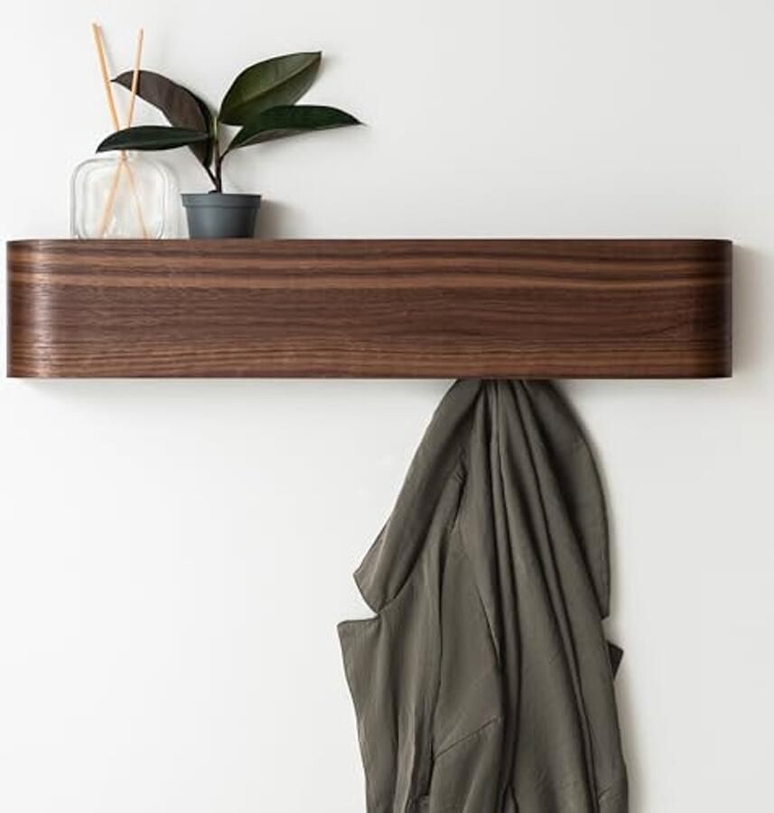 Kazai. Wandkapstok 'Toke' Moderne design kapstok met verborgen muurhaken Garderobepaneel van massief echt houtfineer okkernoot