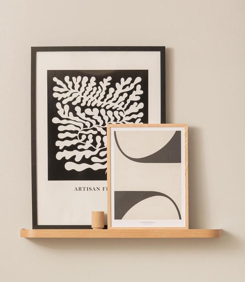 Kazai. Wandplank 'Toke' Fotolijst in echt houtfineer Zwevende houten plank als fotolijst wanddecoratie en opbergruimte voor badkamer woonkamer keuken en slaapkamer Eiken