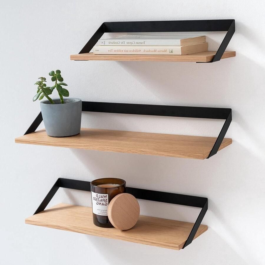 KAZAI Wandplanken Zwevende Planken voor Wanddecoratie 3 stuks Eiken Metaal en Houtfineer