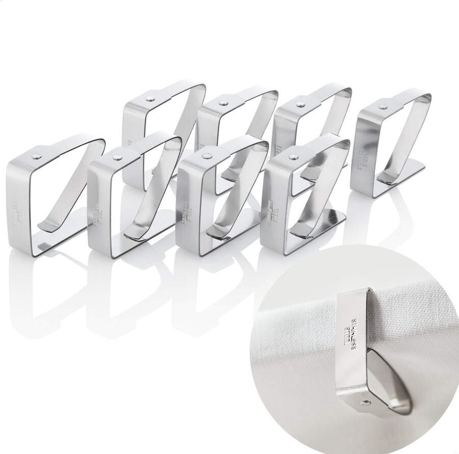 Kerafactum tafelkleedclip Gemaakt van RVS plafondclip voor bevestiging van het tafelkleed Plafondclip doekclip klemklemmen Zilver 5 x 4 cm 8 stuks