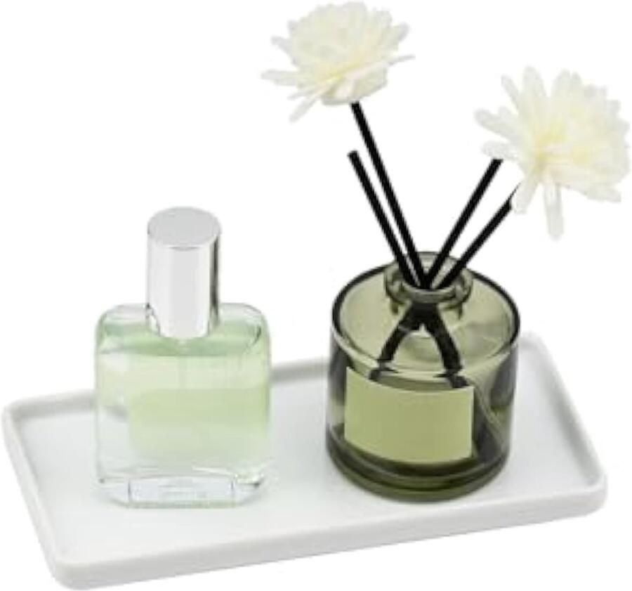 Keramieken Badkamer Dienblad Witte Bathroom Tray Organiser Parfum Tray voor Kaptafel Decoratieve Sieraden Dienblad Rechthoek voor Cosmetica Zeepdispenser Kaars Keuken (S)