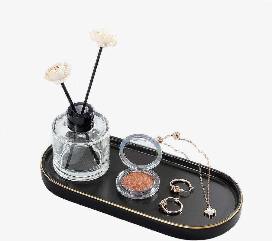 Keramisch dressoir sieradenschaal decoratief dienblad opberghouder voor zeepkaarsen woondecoratie matzwart