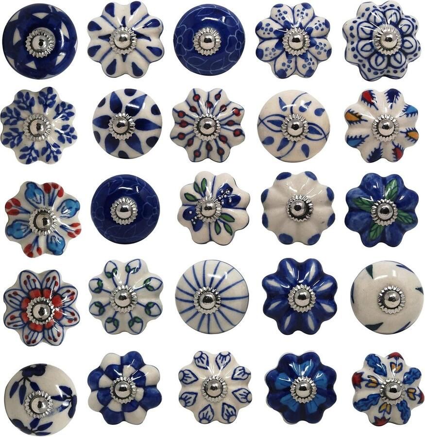 Keramische Blauwe Knoppen voor Keukenkasten Handgemaakt Set van 10