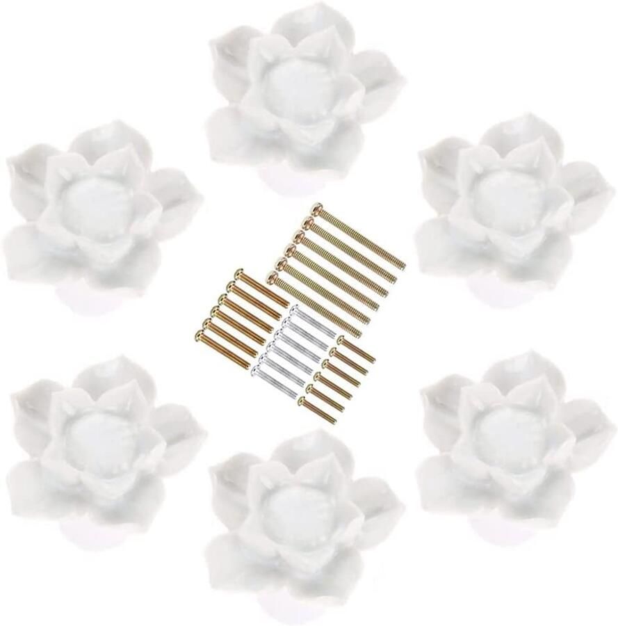 Keramische bloemkast knoppen Vintage stijl 6 stuks Wit Geschikt voor dressoirs en kasten