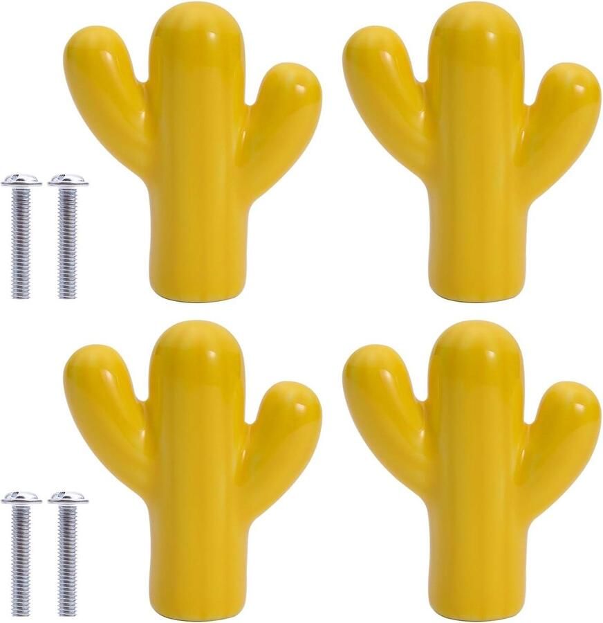 Keramische deurklink cactusvorm Set van 4 Gele meubelknoppen voor kinderkamer en keuken kastknoppen kinderkamer
