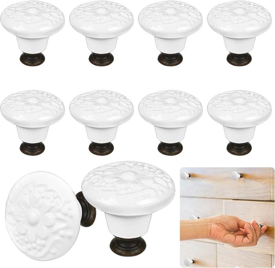 Keramische deurknoppen voor kasten 12 stuks wit 2 5 cm
