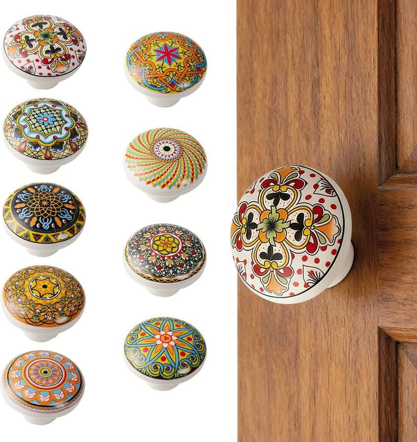 Keramische handgrepen 9 stuks 3 9*3 9*2 8 cm handgemaakte keramische knoppen in meerdere kleuren retrolook bloemvormige deurgrepen keukenkastlademeubels handbeschilderd garderobedeurgrepen ronde handgrepen met één gat Schroeven