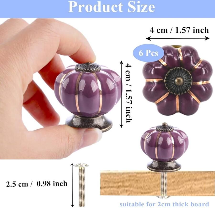 Keramische handgrepen pompoenvorm vintage stijl set van 6 keramiek